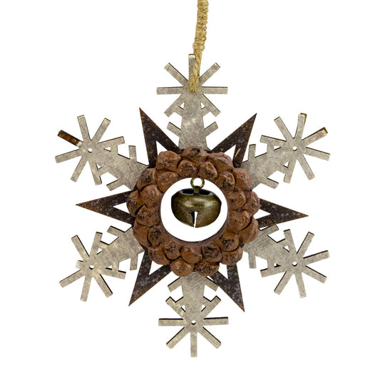Brown And White Wooden Snowflake Christmas Ornament
