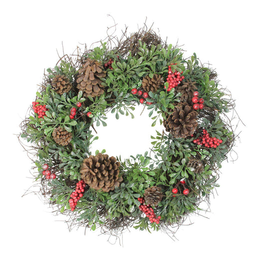 Glittered Pine Cone And Red Berry Artificial Christmas Wreath